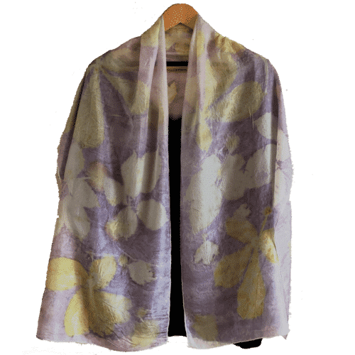 Lilac pongé silk with ecoprint of chestnut and blackberry leaves , among others - No Trace (2)