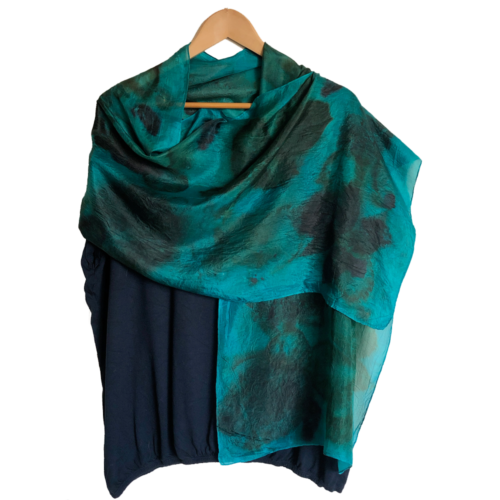 Ponge silk scarf acid dye turquoise dyed with ecoprin