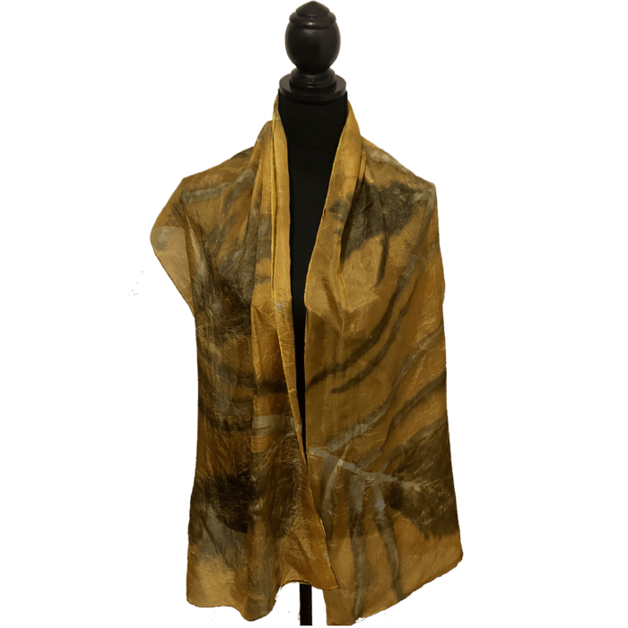 Ponge silk-scarf-dark yellow-ecoprint-of-reeds