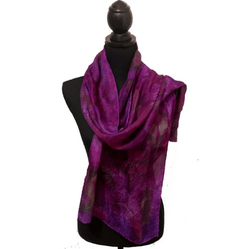 Ponge silk-scarf-fuchsia-with-ecoprint