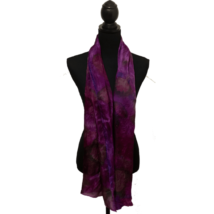 Ponge silk-scarf-fuchsia-with-ecoprint-2