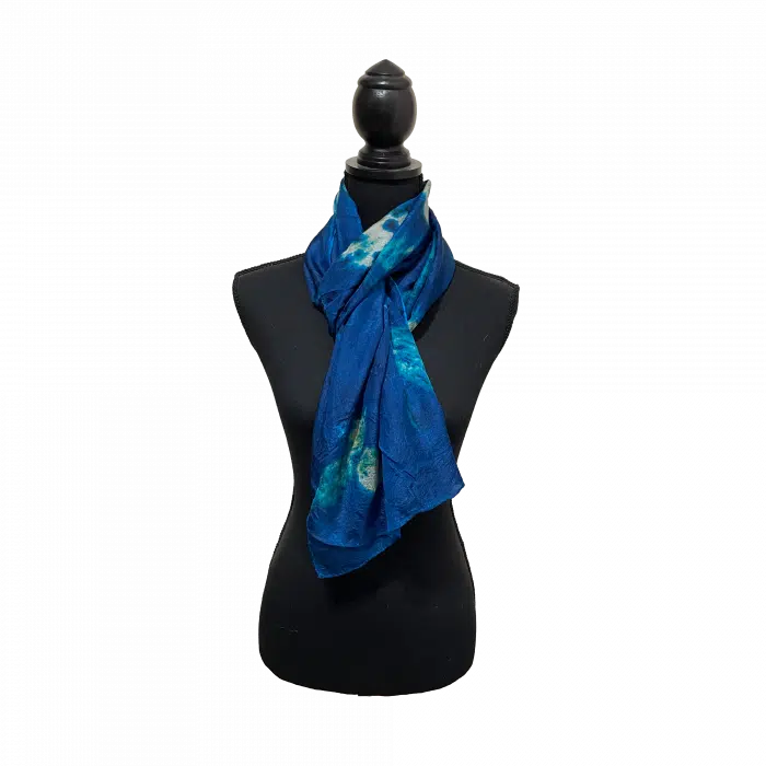 Ecoprint ponge zijde sjaal blauw 2