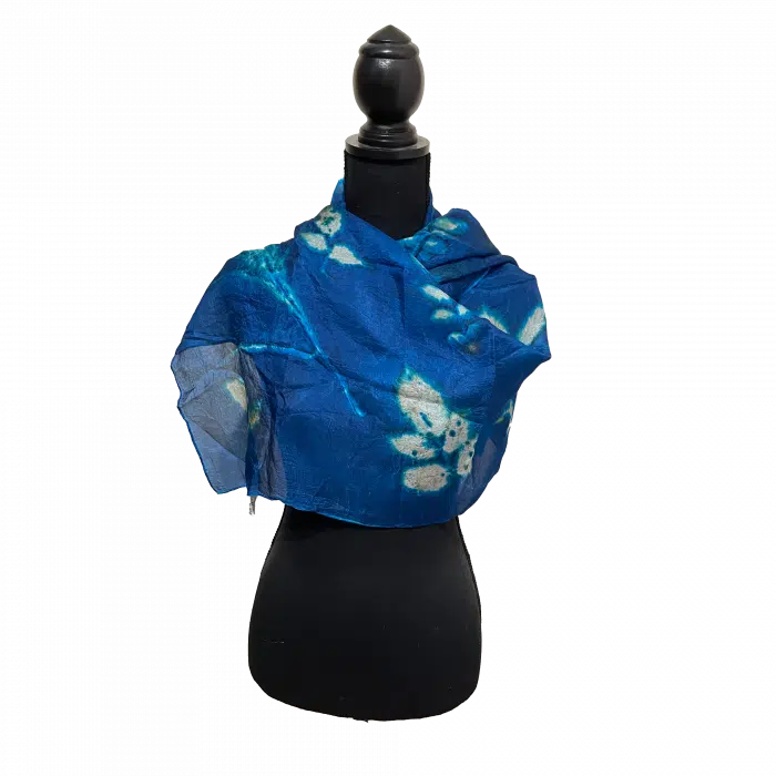Ecoprint ponge zijde sjaal blauw 3