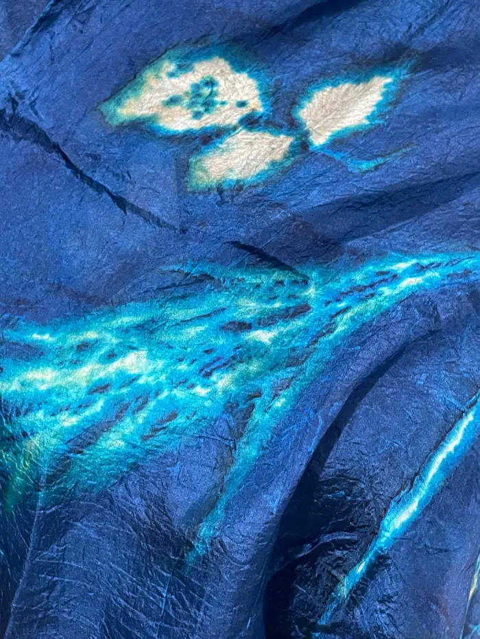 Ecoprint ponge zijde sjaal blauw 6