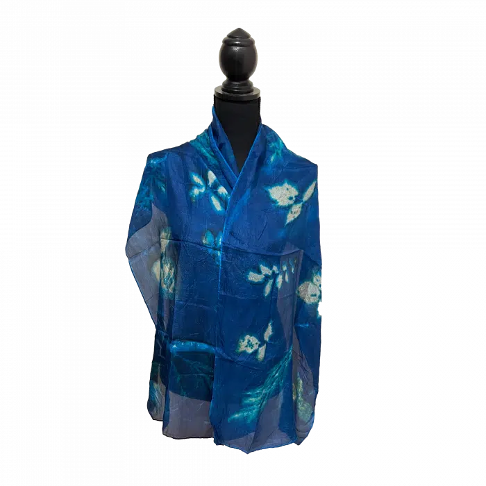 Ecoprint ponge zijde sjaal blauw