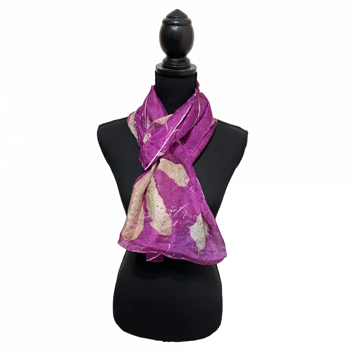Ecoprint ponge zijde sjaal fuchsia 2
