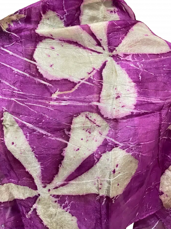 Ecoprint ponge zijde sjaal fuchsia 4