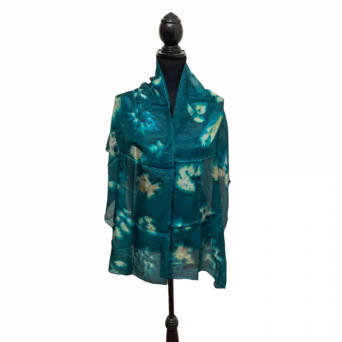 Ecoprint sjaal, groen-blauw 2