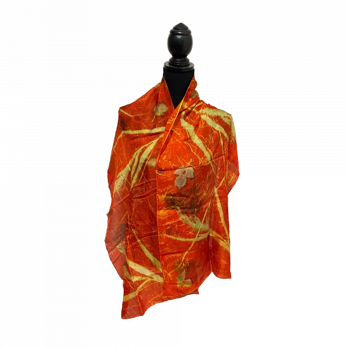 Ecoprint ponge zijde sjaal oranje 2