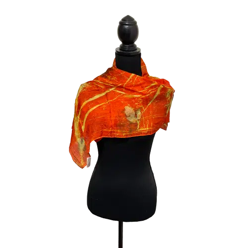 Ecoprint ponge zijde sjaal oranje 3