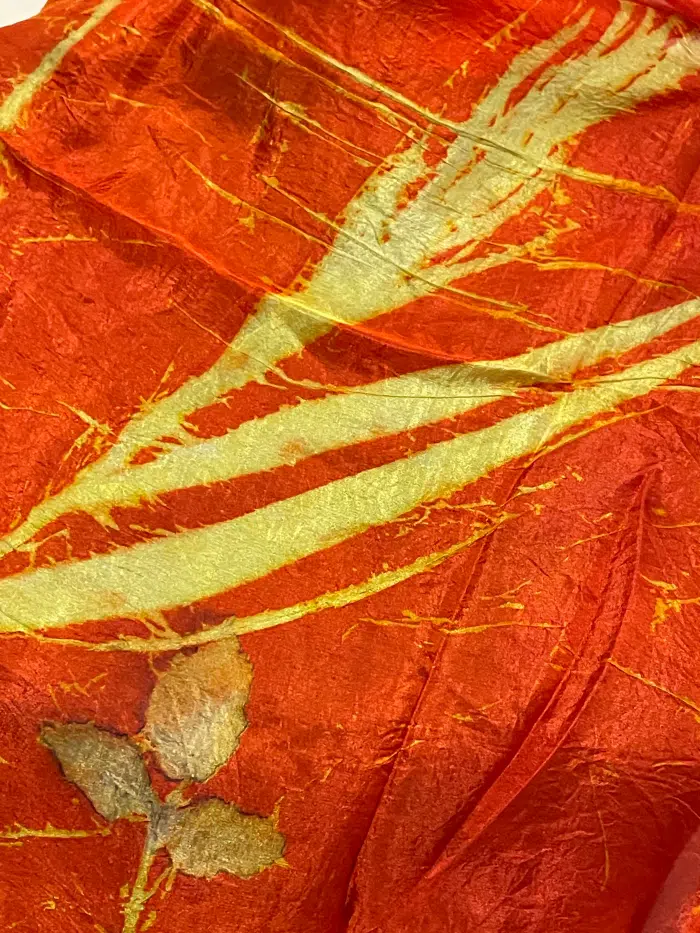 Ecoprint ponge zijde sjaal oranje 4
