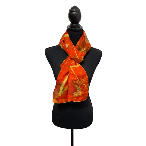 Ecoprint ponge zijde sjaal oranje